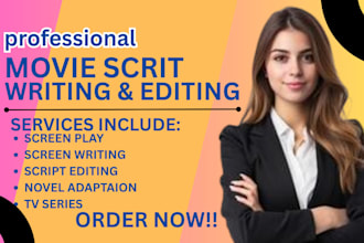 write a professional script for youtube script, script writing  movie script