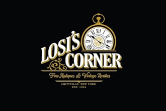 design family owned antique shop hometown logo