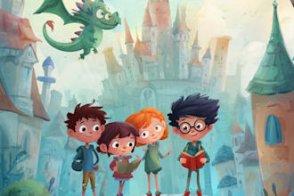 illustrate a childrens book series with magical art