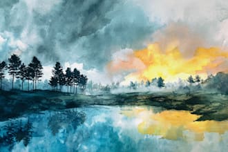 draw a watercolor landscape illustration