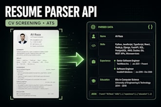 build a resume parser api, cv parser and candidate matching tool