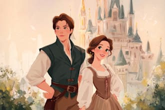 create an professional disney family portrait art