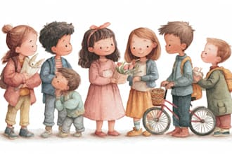 create watercolor children illustration