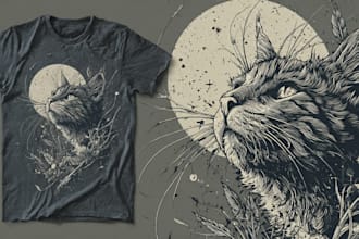 create animal linocut tshirt design for brands