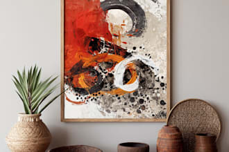 create unique printable digital oil paint abstract wall art design