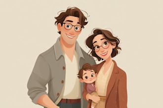 illustrate a professional disney family portrait art