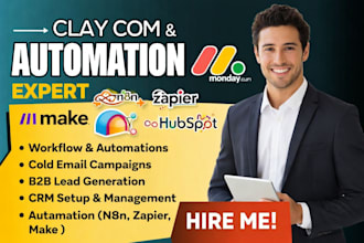 setup clay com, apollo io, hubspot, zoho crm, n8n workflow automations