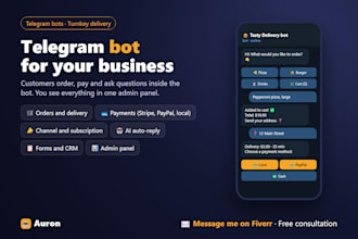 develop a telegram bot with orders, payments, CRM and admin panel