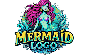 create a unique mermaid logo with a magical ocean theme