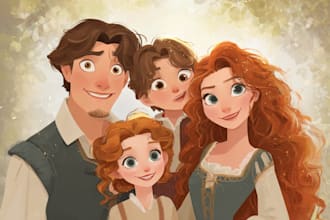 make a professional disney family portrait art