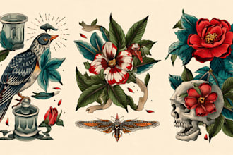 create traditional or old school style tattoo flash design