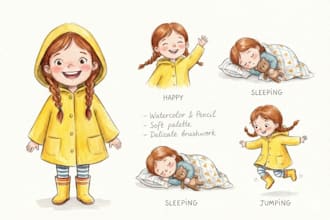 create whimsical watercolor children storybook illustrations and covers