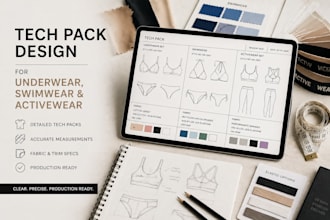 do tech pack design for underwear swimwear  and activewear