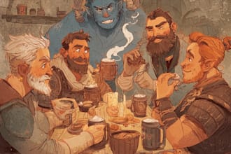 draw your dnd rpg character or party illustration art