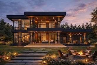 cgi luxury villa, outdoor living area,duplex exterior design,landscape,d5 render