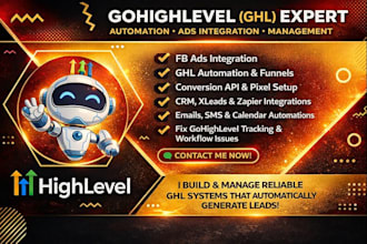 set up manage gohighlevel, ghl automation, funnels, workflows, and integration
