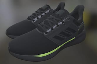 do 3d shoe modeling, 3d footwear design, 3d shoe rendering, and animation