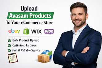 do avasam product upload for ebay shopify ecommerce store wix product listing