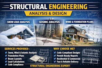 prepare snow load, seismic and wind analysis, foundation plans, beam layouts