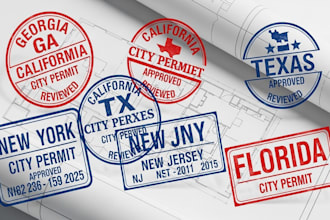 usa ga, ca, tx, ny, nj, fl architectural construction plan stamp for city permit