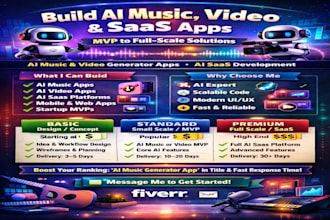 build advanced ai music generator app, ai saas, ai video generator, ai app, mvp