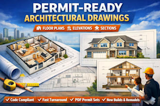 permit ready architectural drawings, floor plan, space plan, elevations, section