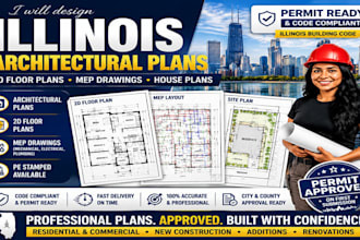 design illinois pe stamped 2d floor plans, architectural and mep drawings