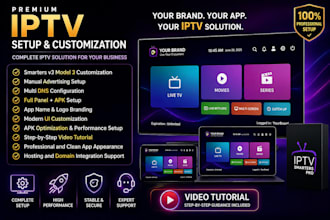customize smarters v3 iptv app with apk branding, multi dns and full panel setup