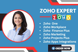 setup zoho one, workplace, finance plus, zoho people plus, projects, marketing,