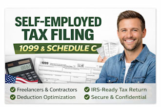 prepare and file your self employed US tax return 1099 schedule c