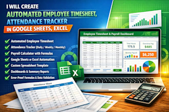 create automated employee timesheet, attendance tracker in google sheets, excel