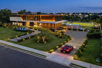 reimagine 3d modern brazilian external villa, render tropical landscape,archiviz