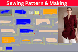 create PDF sewing pattern maker and flat sketches 2d