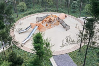 modern children playground area,commercial green space, sport facility rendering
