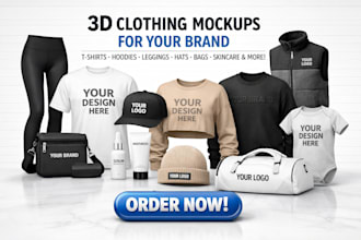 create photorealistic 3d clothing mockups for streetwear tshirts hoodies