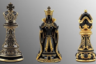 make 3d printable chess set, iconic set figurines, full chess set,3d board games