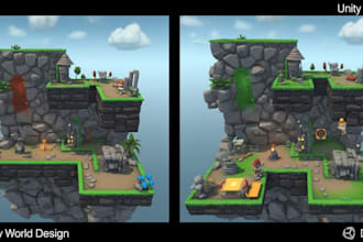 do game level design, 3d environment, unity environment, game worid design