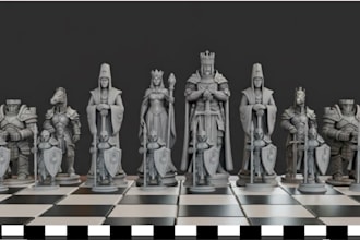 do 3d classic chess set,3d minimalist chess figurine,3d modern chess design, stl