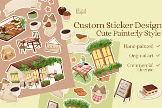 draw cute custom watercolor sticker illustrations