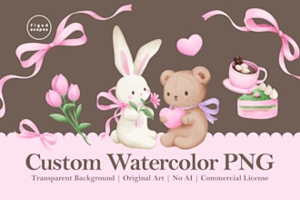 custom watercolor illustrations with transparent background