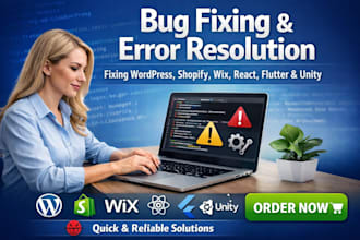 fix wordpress shopify wix front end website flutter react unity errors bug fix
