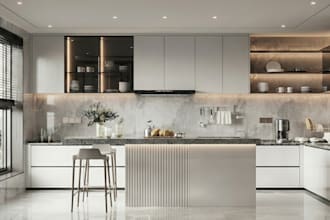 do realistic render of kitchen, restaurant, bar, café