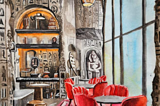 draw watercolor interior sketches