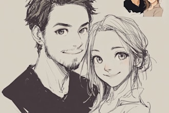 draw anime cartoon portraits simple, couples, families pfp