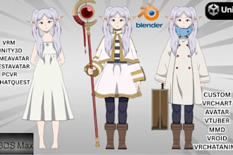 create custom vrchat avatar model, vtuber, vroid model, fbx to vrm, rig3d avatar