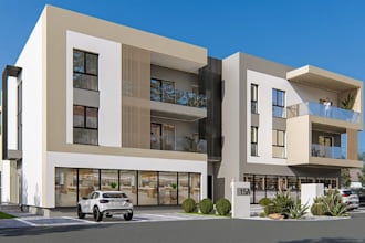 redesign mixed use building,residential complex,cgi facade elevation,park layout