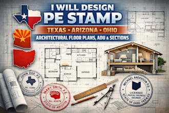 design pe stamp texas, arizona, ohio architectural floor plans, adu and sections