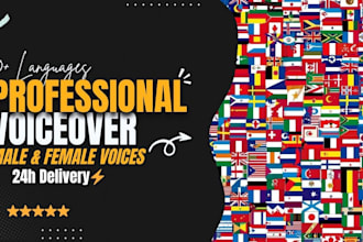 professional male or female multilingual voiceover in 80 plus languages