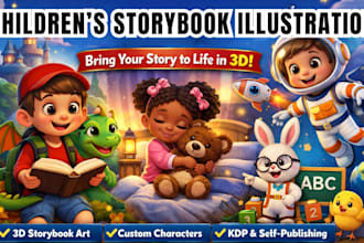 illustrate your 3d children book illustrations with characters and cover design