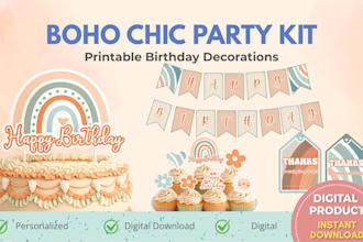 boho rainbow printable party kit birthday decorations